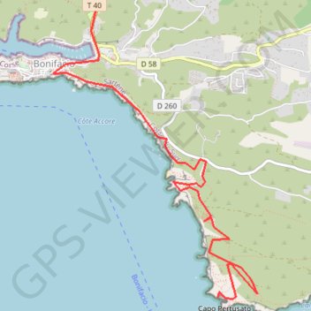 Itinéraire Corse, Bonifacio, Capo Pertusato, distance, dénivelé, altitude, carte, profil, trace GPS