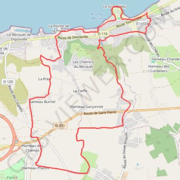 Itinéraire Bretteville (50110), distance, dénivelé, altitude, carte, profil, trace GPS