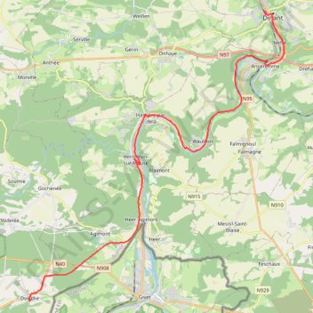 Itinéraire Vélo entre Doische et Dinant, distance, dénivelé, altitude, carte, profil, trace GPS