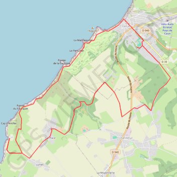 Itinéraire Etretat Falaise aval, distance, dénivelé, altitude, carte, profil, trace GPS