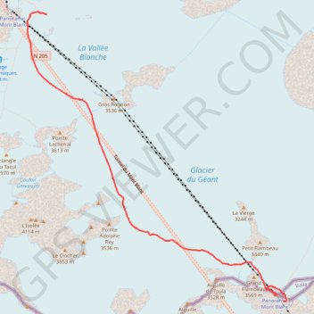 Itinéraire Aiguille du Midi to Helbronner, distance, dénivelé, altitude, carte, profil, trace GPS