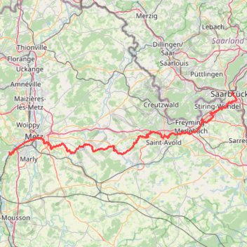 Itinéraire Randonnée de Saarbrücken à Ars-sur-Moselle, distance, dénivelé, altitude, carte, profil, trace GPS