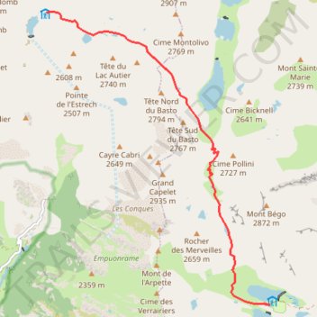 Itinéraire Du refuge des Merveilles au refuge de Nice, distance, dénivelé, altitude, carte, profil, trace GPS
