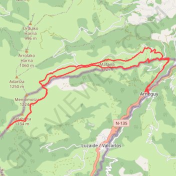 Itinéraire Le Col d'EHUNTZAROY depuis Arneguy par le sentier frontiere, distance, dénivelé, altitude, carte, profil, trace GPS