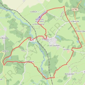 Itinéraire Breuilaufa sentier du bois des fées PDIPR87, distance, dénivelé, altitude, carte, profil, trace GPS