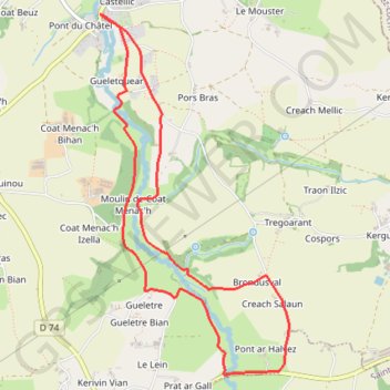 Itinéraire Pont-du-Châtel, distance, dénivelé, altitude, carte, profil, trace GPS