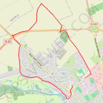 Itinéraire Anzin-Saint-Aubin, distance, dénivelé, altitude, carte, profil, trace GPS