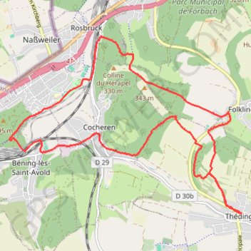 Itinéraire Circulaire au départ de Théding, distance, dénivelé, altitude, carte, profil, trace GPS