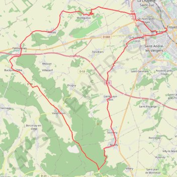Itinéraire Les Côtes de Troyes-en-Champagne, distance, dénivelé, altitude, carte, profil, trace GPS