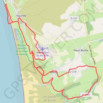 Itinéraire Les Dunes de Biville, distance, dénivelé, altitude, carte, profil, trace GPS