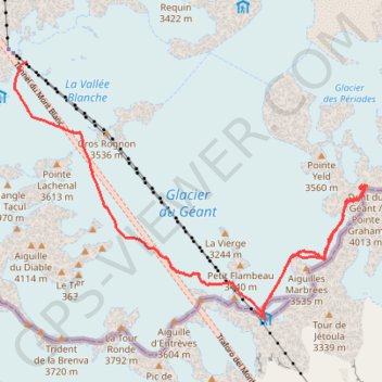 Itinéraire Dent du Géant, distance, dénivelé, altitude, carte, profil, trace GPS
