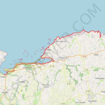 Itinéraire GR34 de Port Neuf à Goulven, distance, dénivelé, altitude, carte, profil, trace GPS
