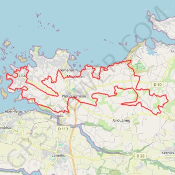 Itinéraire Autour de Plouguerneau, distance, dénivelé, altitude, carte, profil, trace GPS
