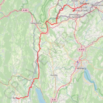 Itinéraire ViaRhona de Genève à Belley, distance, dénivelé, altitude, carte, profil, trace GPS