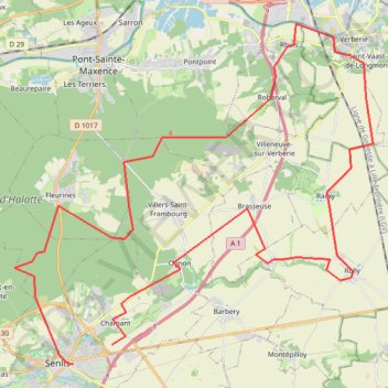 Itinéraire Senlis-Roberval, distance, dénivelé, altitude, carte, profil, trace GPS