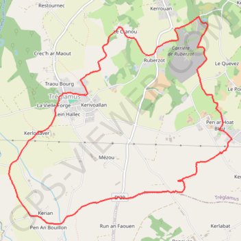 Itinéraire Aux alentours de Tréglamus, distance, dénivelé, altitude, carte, profil, trace GPS