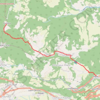 Itinéraire Tour Annapurna - Jour 18 - Pothana - Phedi, distance, dénivelé, altitude, carte, profil, trace GPS