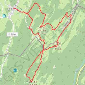 Itinéraire JURA - Crêt de Chalam, distance, dénivelé, altitude, carte, profil, trace GPS