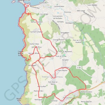 Itinéraire Locquémeau - départ du port, distance, dénivelé, altitude, carte, profil, trace GPS