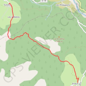 Itinéraire Enaux - Sussis en A/R, distance, dénivelé, altitude, carte, profil, trace GPS