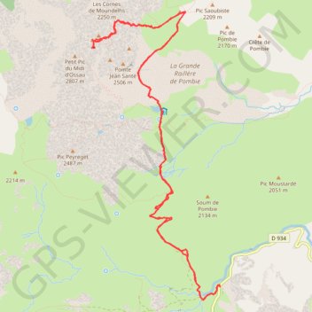 Itinéraire Ascension pic du midi d-Ossau 2884m-Mariano-le-10-09-2011, distance, dénivelé, altitude, carte, profil, trace GPS