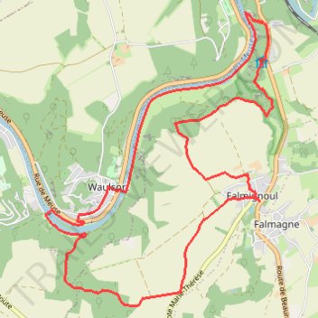 Itinéraire DINANT-FALMIGNOUL* - Chemin des Alpinistes - Les Cascatelles, distance, dénivelé, altitude, carte, profil, trace GPS
