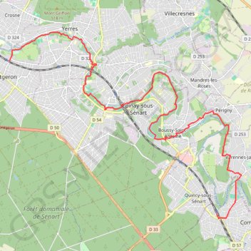 Itinéraire Au fil de l'Yerres, distance, dénivelé, altitude, carte, profil, trace GPS