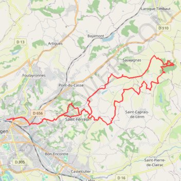 Itinéraire Boucle au nord d'Agen, distance, dénivelé, altitude, carte, profil, trace GPS
