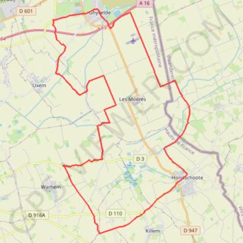 Itinéraire Circuit des Polders - Ghyvelde, distance, dénivelé, altitude, carte, profil, trace GPS