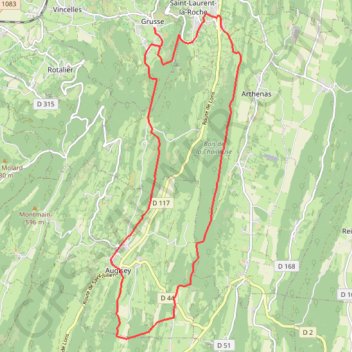 Itinéraire Grusse - Augissey, distance, dénivelé, altitude, carte, profil, trace GPS