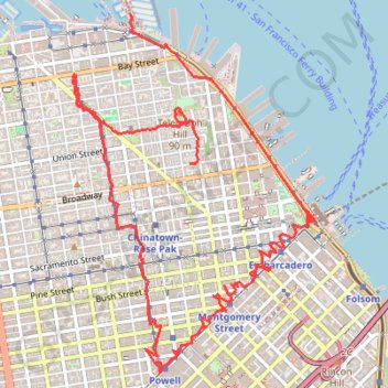 Itinéraire Promenade dans San Francisco, distance, dénivelé, altitude, carte, profil, trace GPS