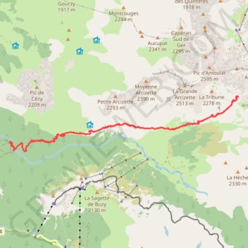 Itinéraire Cote 2091, sous la Hourquette d'Arre, en Amont de la Vallée du Soussouéou, distance, dénivelé, altitude, carte, profil, trace GPS