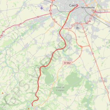 Itinéraire Caen / Thury-Harcourt, distance, dénivelé, altitude, carte, profil, trace GPS