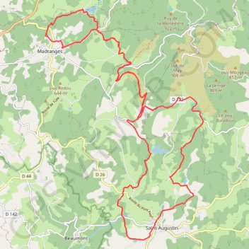 Itinéraire Étang du Pruch - Saint-Augustin, distance, dénivelé, altitude, carte, profil, trace GPS