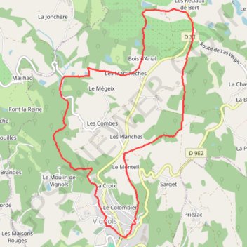 Itinéraire Le Bert - Vignols - Pays Vézère Auvézère, distance, dénivelé, altitude, carte, profil, trace GPS