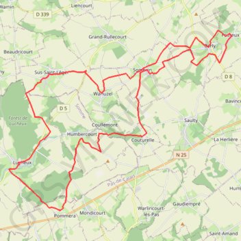 Itinéraire Lucheux, distance, dénivelé, altitude, carte, profil, trace GPS