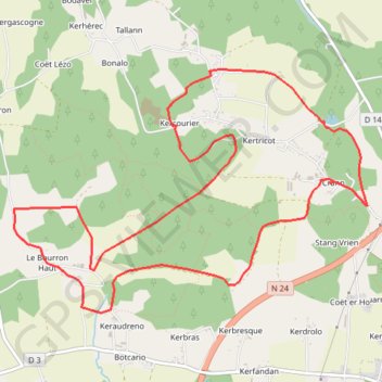 Itinéraire Circuitdes Landes de Kerbraz, distance, dénivelé, altitude, carte, profil, trace GPS