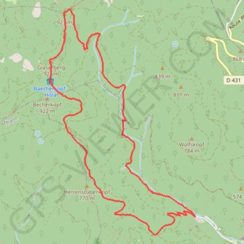 Itinéraire Becherkopf, distance, dénivelé, altitude, carte, profil, trace GPS