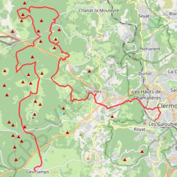 Itinéraire V2 - Chamalières (parking du Viaduc) - Laschamps (Espace Volcan), distance, dénivelé, altitude, carte, profil, trace GPS