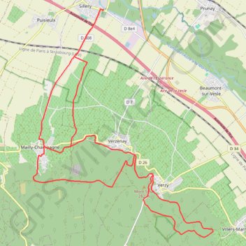 Itinéraire Sillery - Mailly - Verzy, distance, dénivelé, altitude, carte, profil, trace GPS
