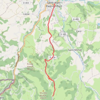 Itinéraire Tour Haute Vallee Nive Etape 4 Refuge d'Orisson - Saint Jean Pied de Port, distance, dénivelé, altitude, carte, profil, trace GPS