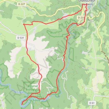 Itinéraire Queuille méandres 20Km Départ Chateauneuf les Bains, distance, dénivelé, altitude, carte, profil, trace GPS
