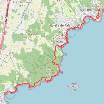 Itinéraire Track GR-92 Tamariu-Palamos :wikiloc.com, distance, dénivelé, altitude, carte, profil, trace GPS