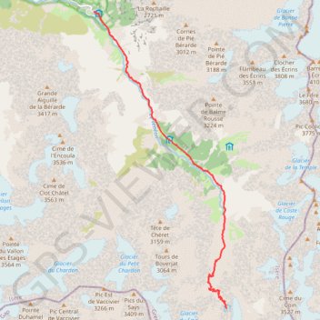Itinéraire Tour de la Bérarde : Refuge de la Pilatte - La Bérarde, distance, dénivelé, altitude, carte, profil, trace GPS