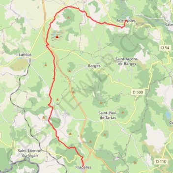 Itinéraire Arlempdes-Pradelles, distance, dénivelé, altitude, carte, profil, trace GPS