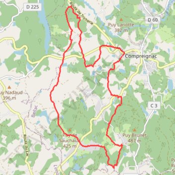 Itinéraire Loopi_Compreignac_BoucleDesCheminsCreux, distance, dénivelé, altitude, carte, profil, trace GPS