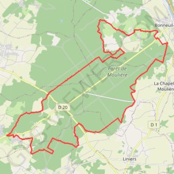 Itinéraire Bonneuil - Montamisé par la Moulière, distance, dénivelé, altitude, carte, profil, trace GPS