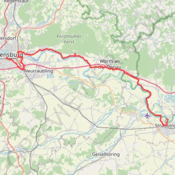 Itinéraire Straubing Regensburg, distance, dénivelé, altitude, carte, profil, trace GPS