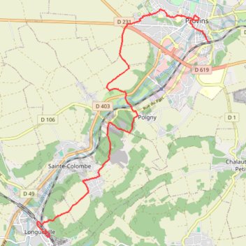 Itinéraire De Longueville à Provins, distance, dénivelé, altitude, carte, profil, trace GPS
