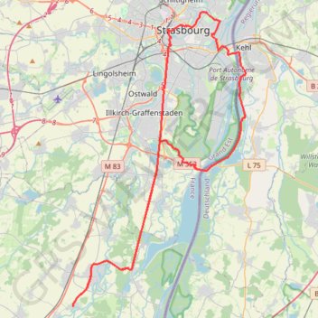 Itinéraire 4. Strasbourg, distance, dénivelé, altitude, carte, profil, trace GPS